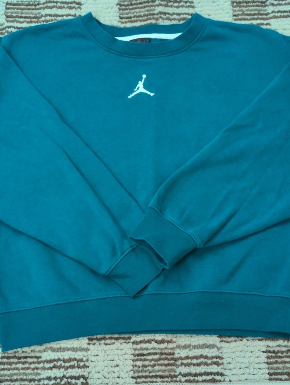 Jordan Teal Cropped Pullover Sweatshirt with White Jumpman
